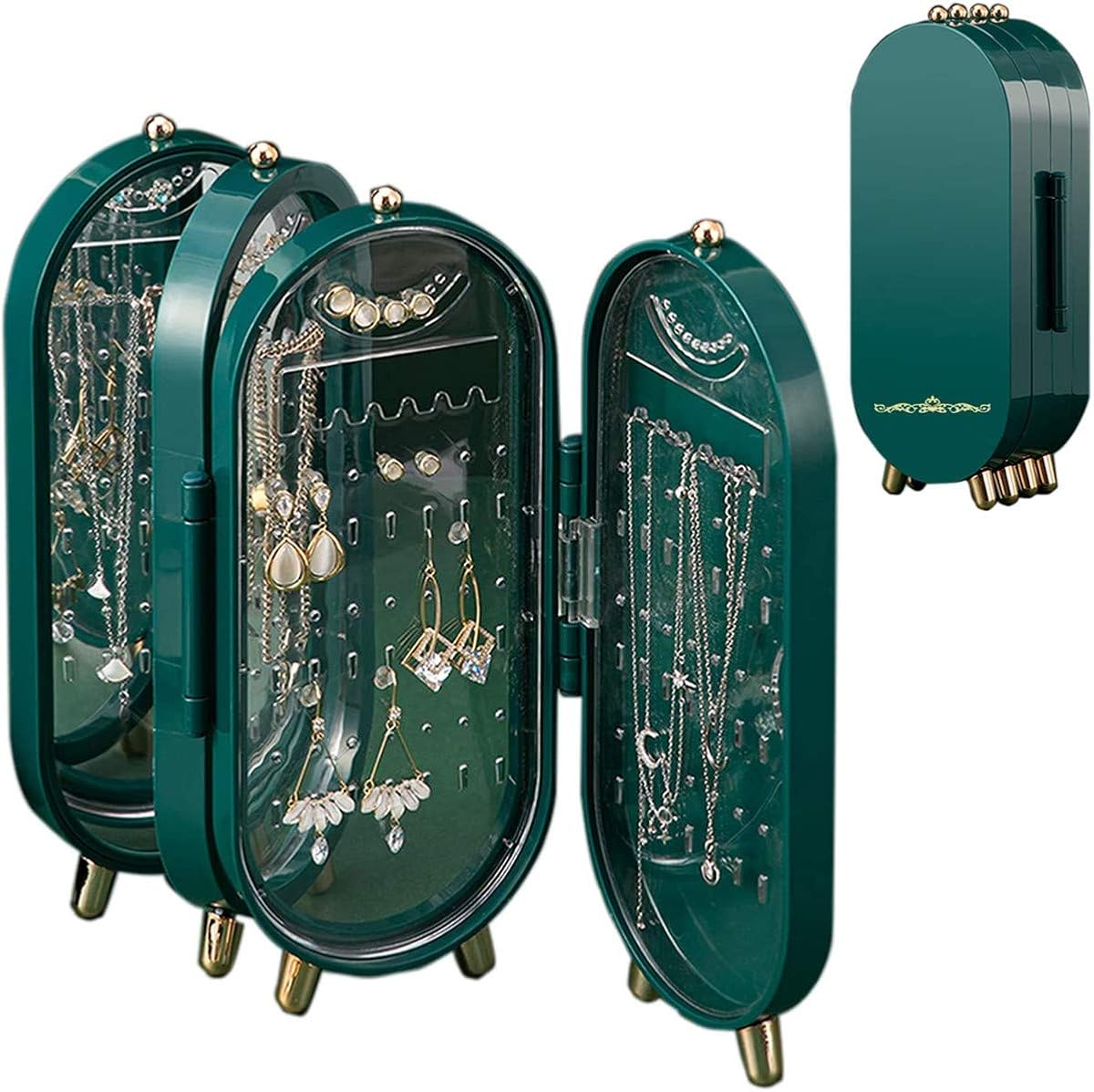 Luxury Foldable Display Jewelry Box 4 Doors Foldable Screen Necklace Display Rack Rings