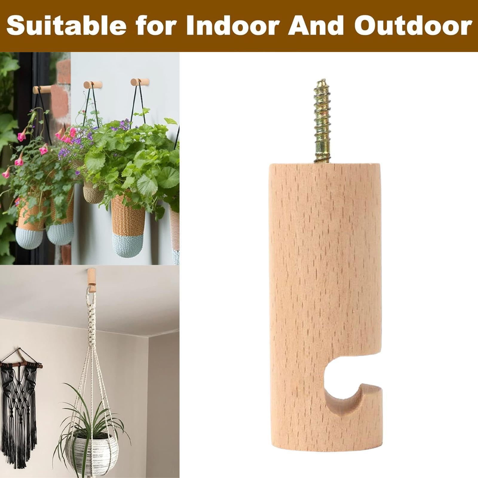 Gancho de Techo de Madera, Soporte para Colgadores de Plantas Modernos, Gancho para Colgar Campanillas de Viento