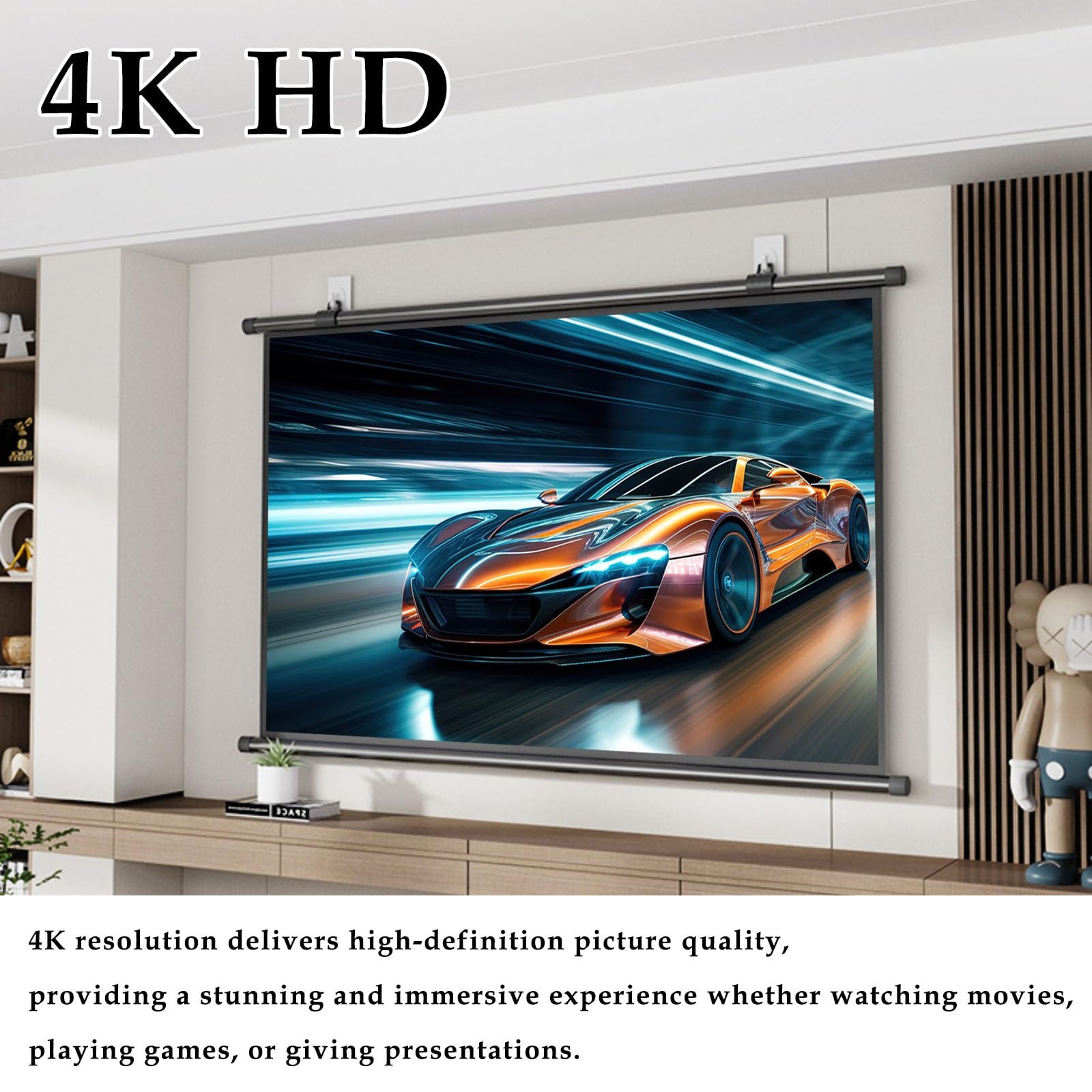 30" 40" 50" 60" Schermo for Proiettore Portatile, Telo for Videoproiezioni | 4K HD AntiRughe Telo Proiettore Avvolgibile Manuale, for Casa Ufficio Eventi All`Aperto Teatro(60in 4:3)