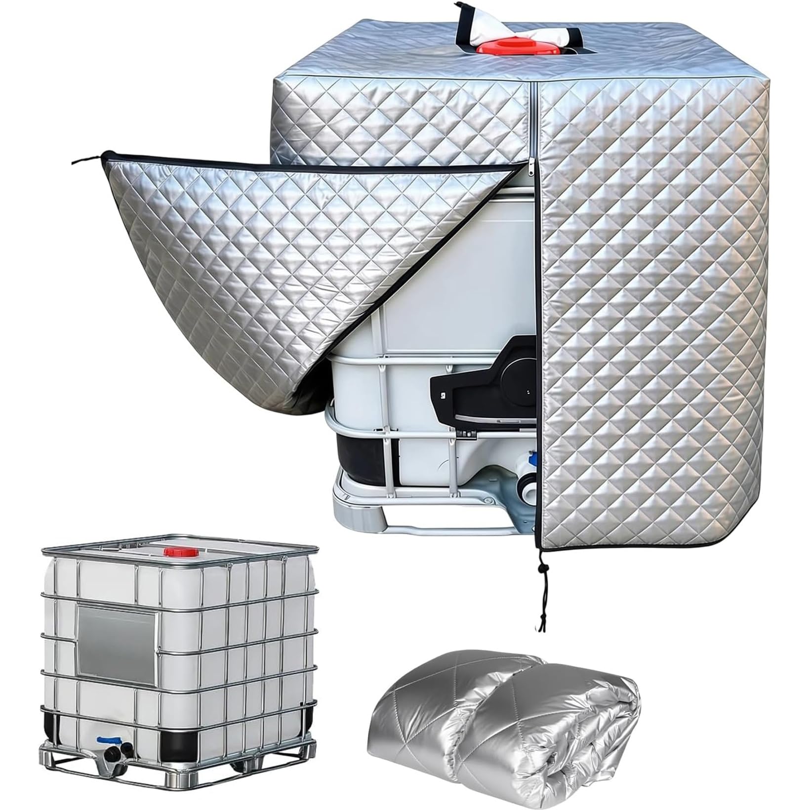 IBC Tank Abdeckung Thermohaube für Container, Wärmedämmung Wassertank Abdeckplane, Schutzhülle Verdicken Hitze & Frostschutz 1000L