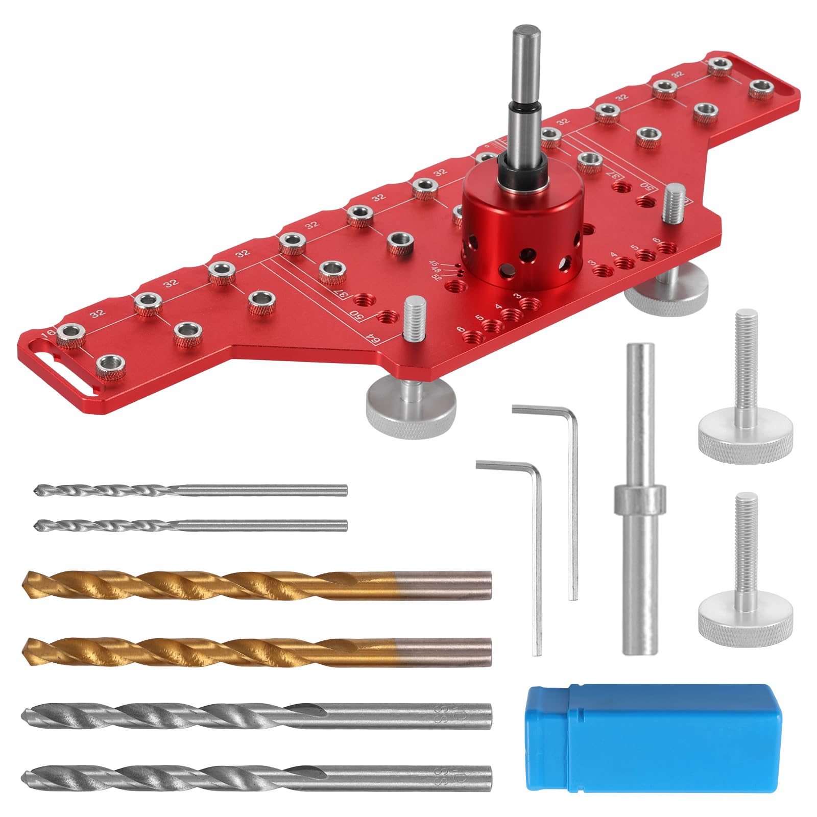 Jig Pin Jig e Cerniera Jig, 2 in 1 Cabinet Hardware Jig Tool con bloccaggio autonomo e punte da trapano da 1/4" 5 mm, guida di foratura per cerniera nascosta per porte e lavorazione del legno