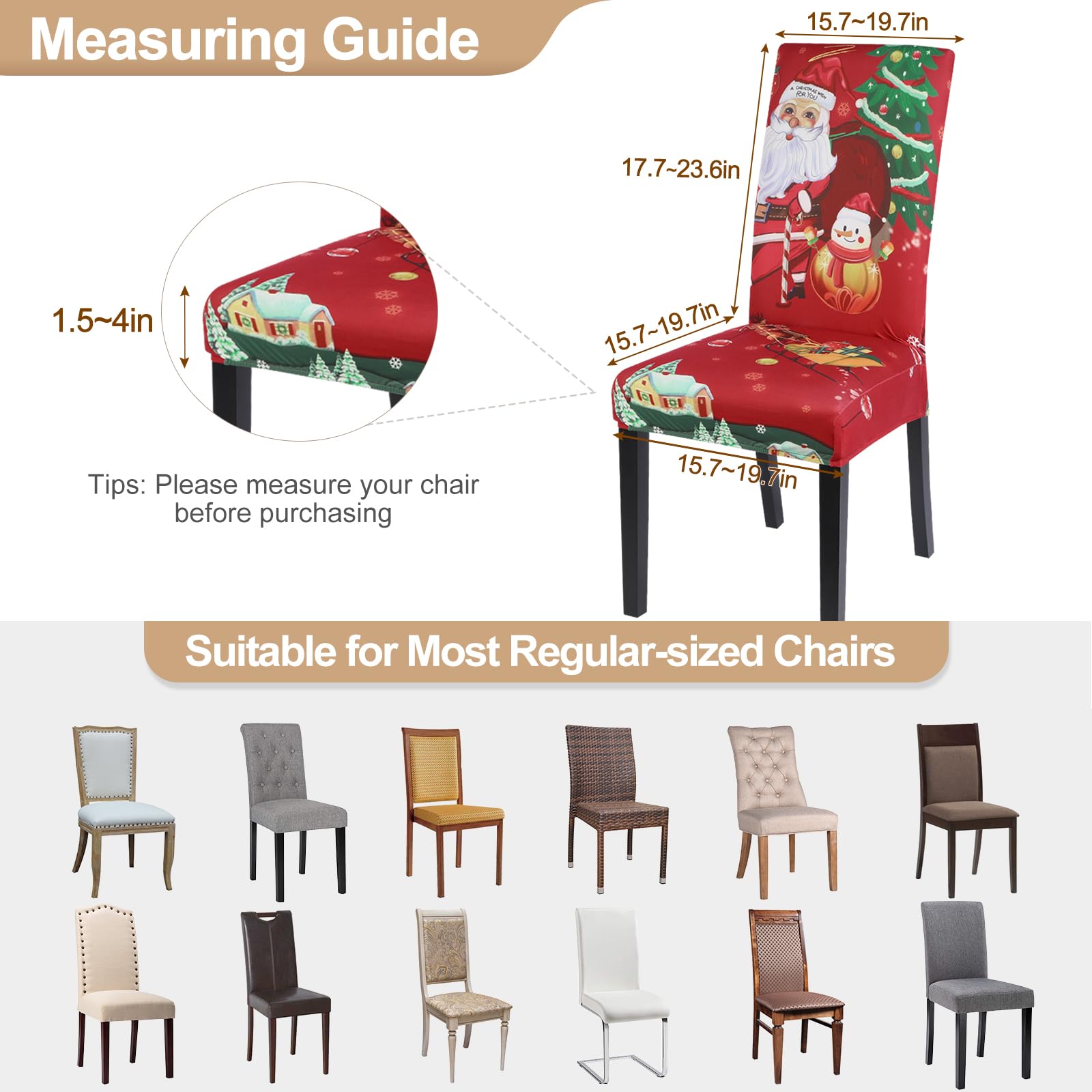 Set di 6 coprisedia elasticizzati per sala da pranzo, lavabili e