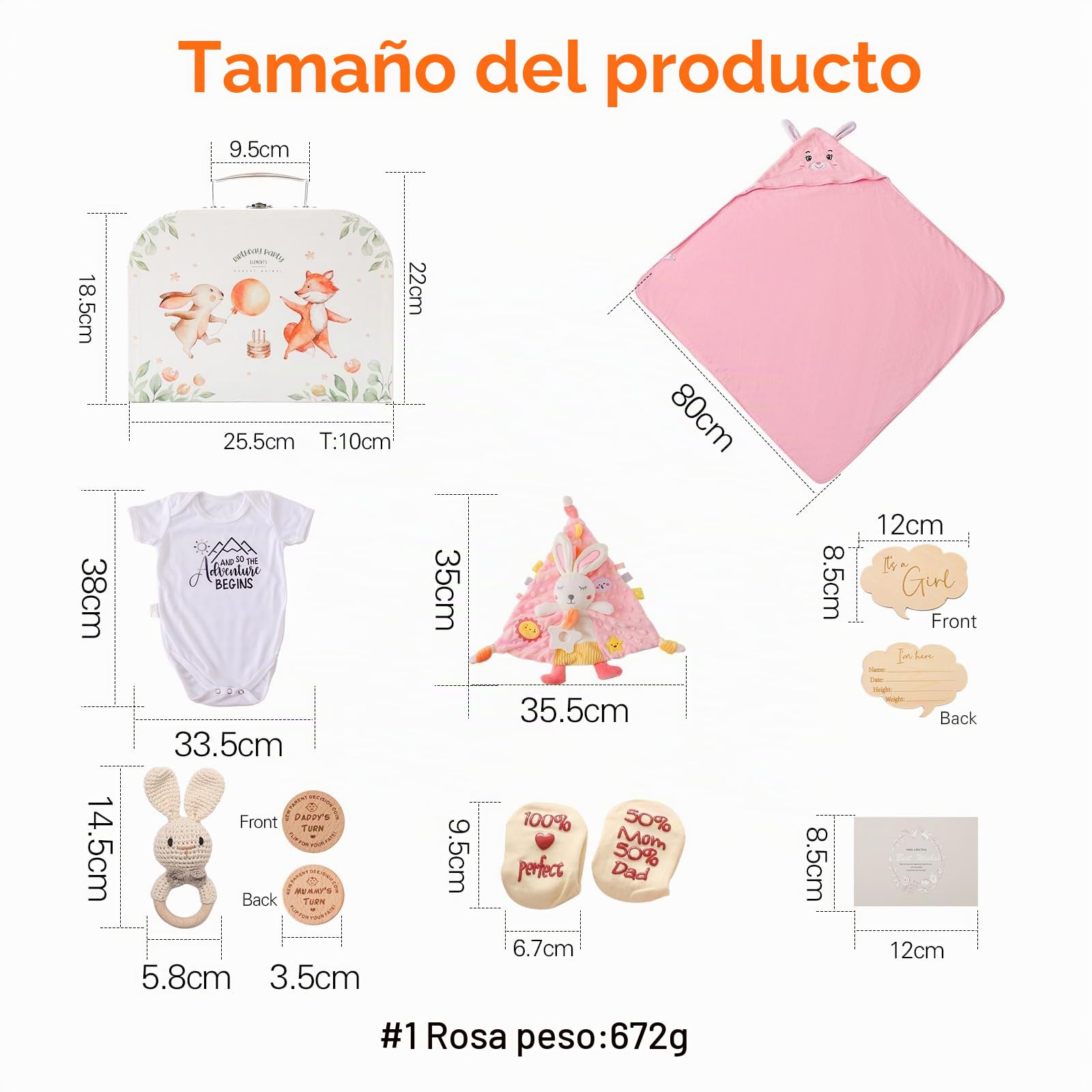 Baby Gift Set Traje regalo para bebés,regalo recién nacidos,toallas baño para fiestas bebés,calcetines mantas para bebés milestone,ganchillo madera,juguetes Griffin Rattle (para niñas)