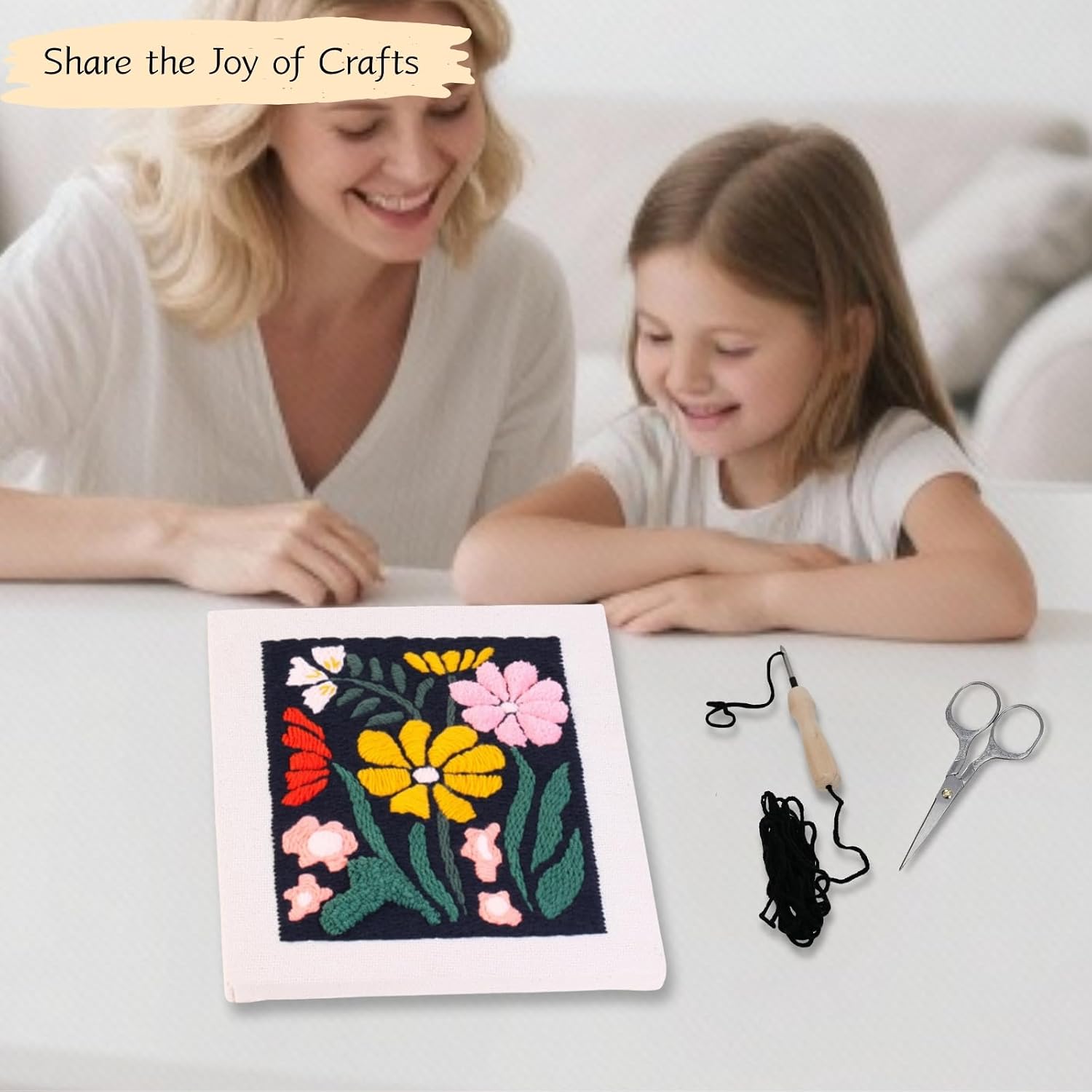 Mooncci 11.8 Inch Punch Needle Kit for Adult Beginners, Complete Craft Kits with Pre-Stretched Fabric on Wooden Frame, Tools & Guide for Home Wall Decor and Holiday Gift (Dark Flowers)