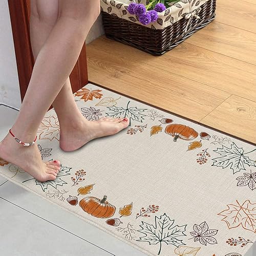 Miniatura 6 de 18X30IN Thanksgivg Door Doormat, Front Back Door Mat Autumn Maple Leaves Fall Pumpk Shaggy Entrance Rug Non Slip Floor Mats for Office, Bedroom,
