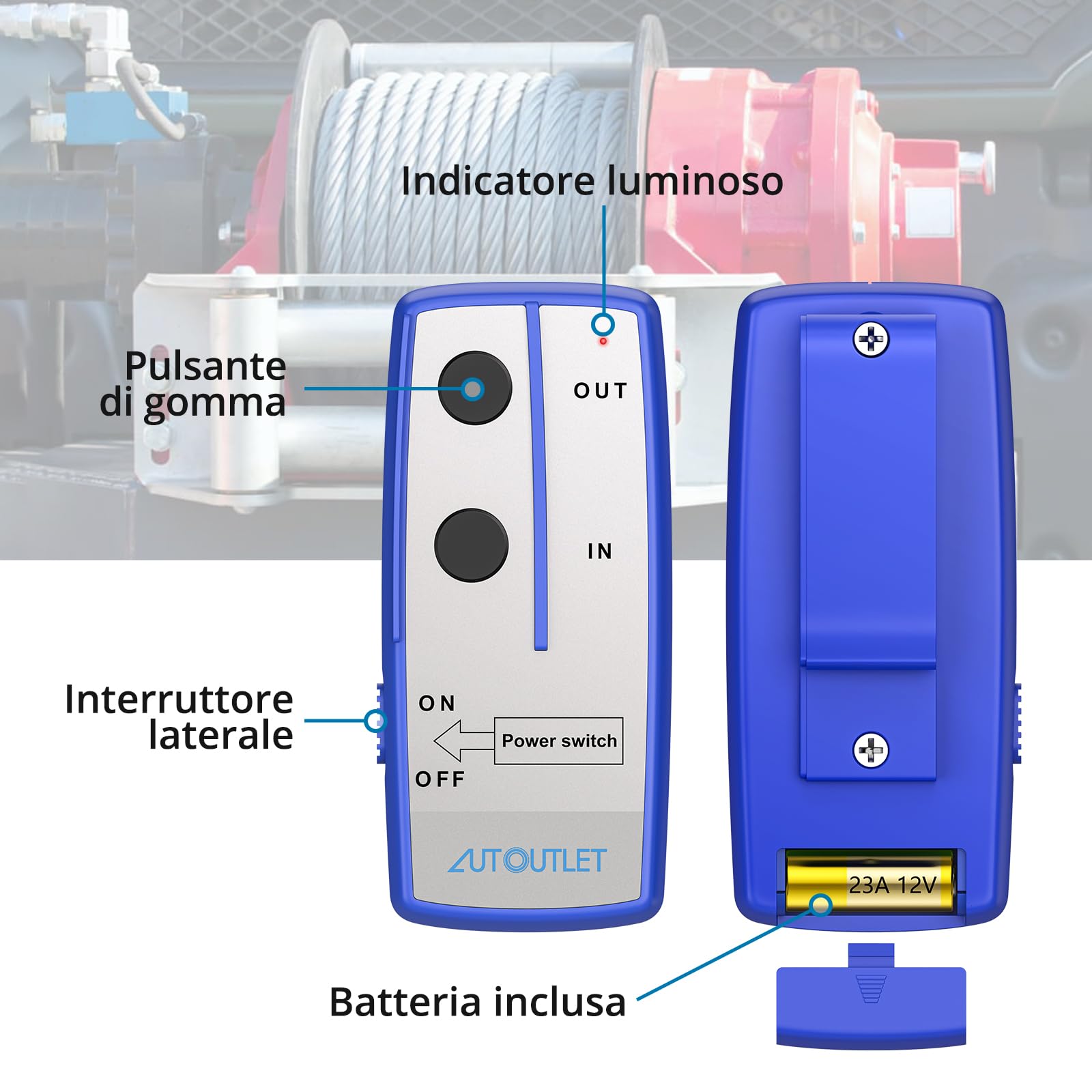 AUTOUTLET 2pz Kit Telecomando Verricello 12V 100 piedi Wireless di Ripristino Controller Interruttore Auto ATV Camion 17.000 libbre Batteria incluse