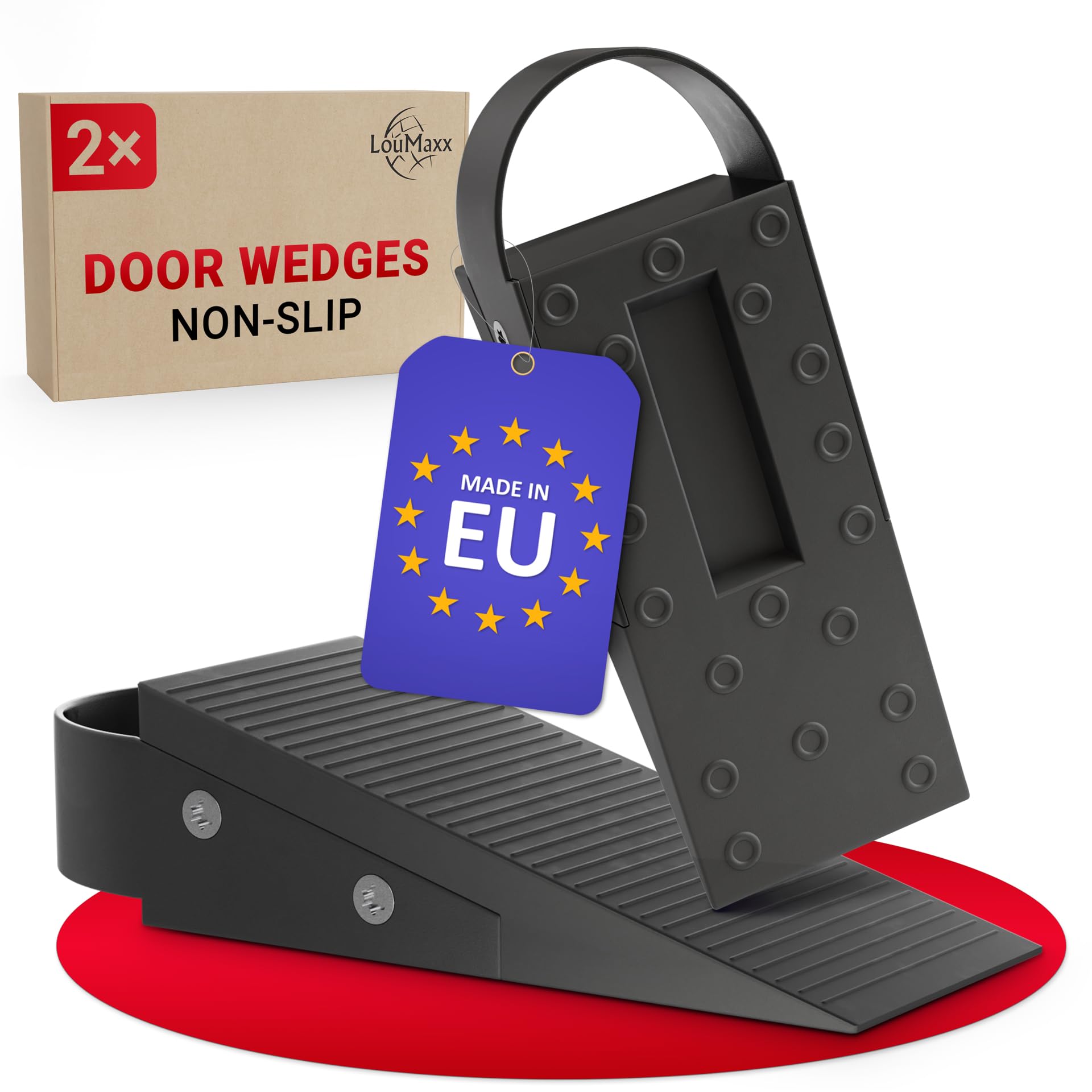LouMaxx Door Stop Wedge (Set of 2), Robust and Flexible Rubber Door Wedges for 1-30 mm Door Gaps
