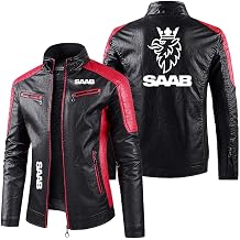 Men's Autumn Winter Motorcycle Jacket Serve Stand Collar Coat Graphic Racing Suit Pu Leather Cycling Jersey Windproof Coat Slim Fit Leather Clothes-Red||L