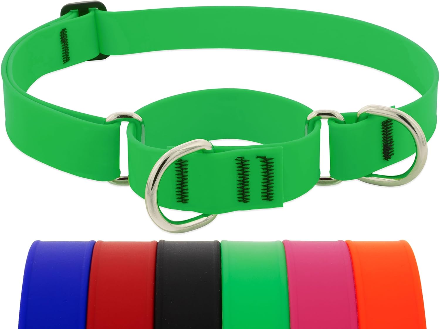LupinePet Waterproof Splash Martingale Dog Collar, Neon Green, 1-inch Wide, adjusts 15-22", Made with BioThane