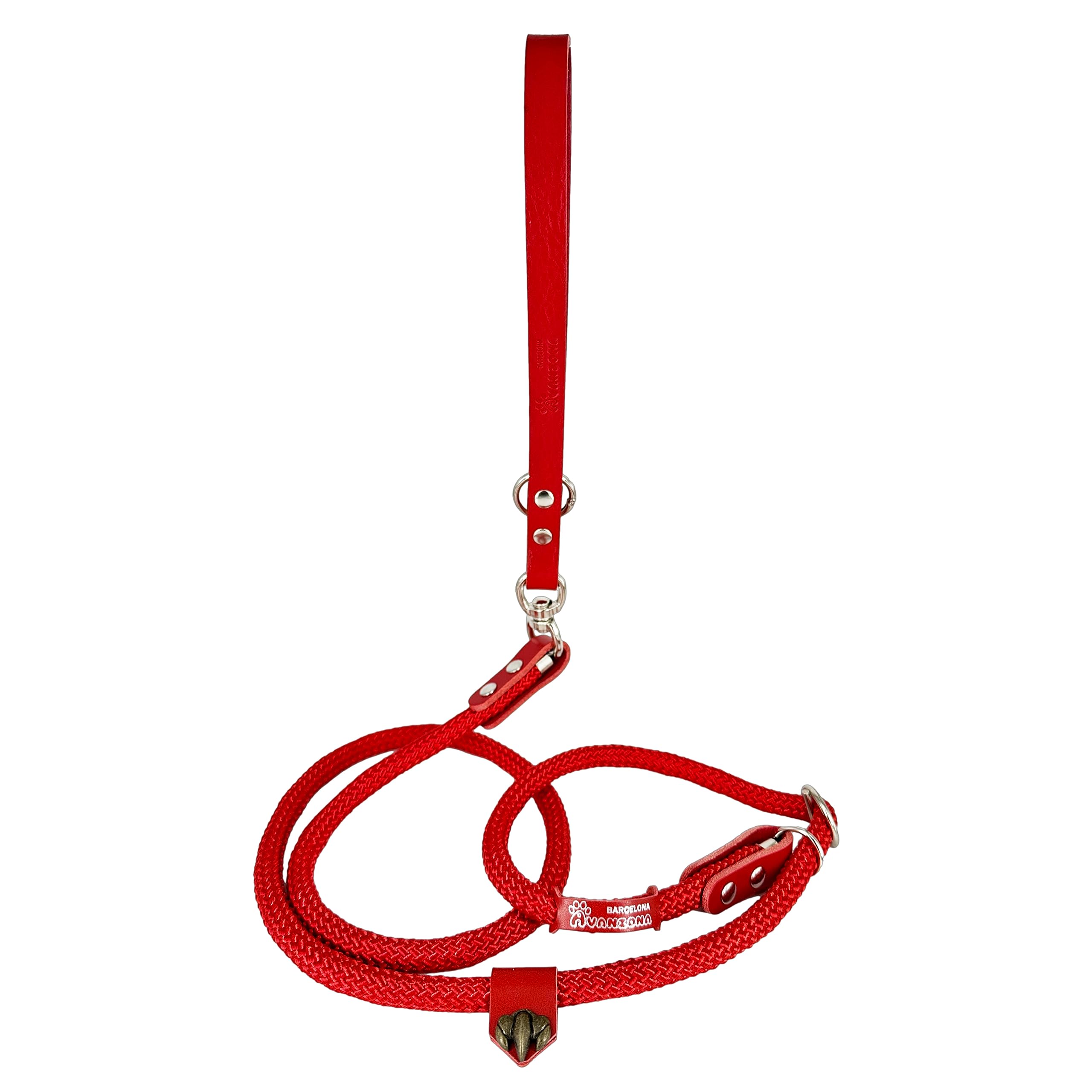Correa Antitirones Perros. Correa con Collar Adiestramiento para Perro Grande Pequeño Mediano. Nylon y Cuero. 160cm. Rojo&Rojo