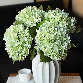 DUYONE 4PCS Artificial Flowers Large Hydrangeas Flowers Latex Bouquet for Wedding Bridal Office Home Party Decoration (4Pcs Light Green)