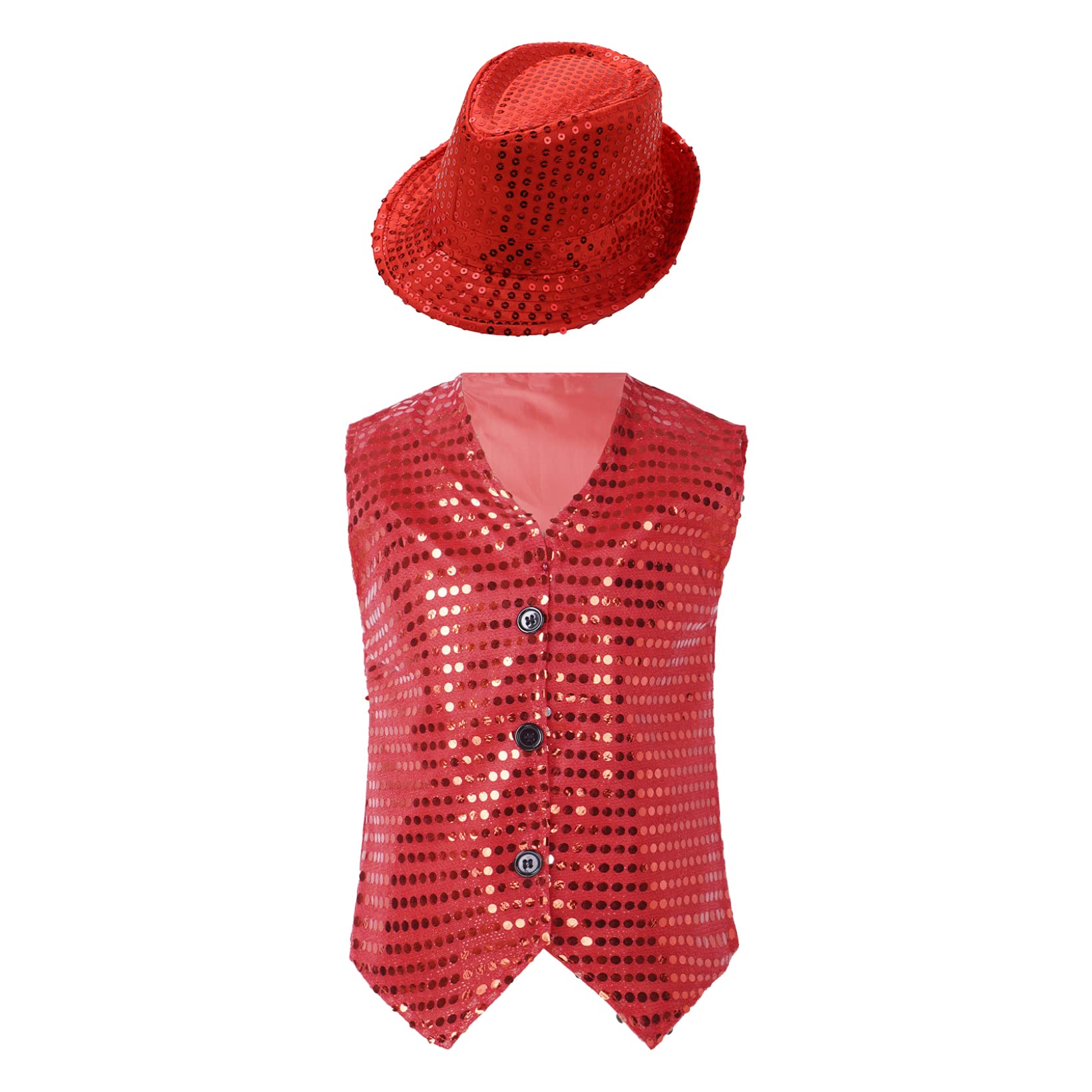 JanJean Kids Boys Girls Sparkly Sequins Vest Crop Top Hip Hop Jazz Modern Dance Jacket Waistcoat Stage Performance Wear Red A 7-8 Years