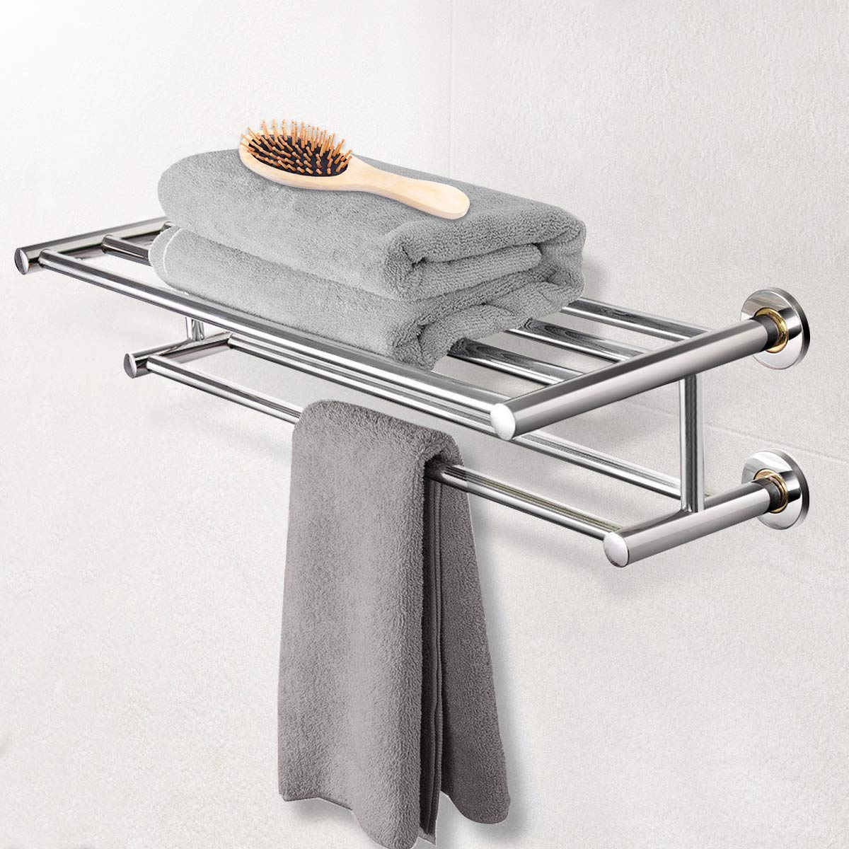 Porta Asciugamani Da Parete Costway, 2 Ripiani In Acciaio Inossidabile, 45x26x55 Cm - Risparmia Spazio