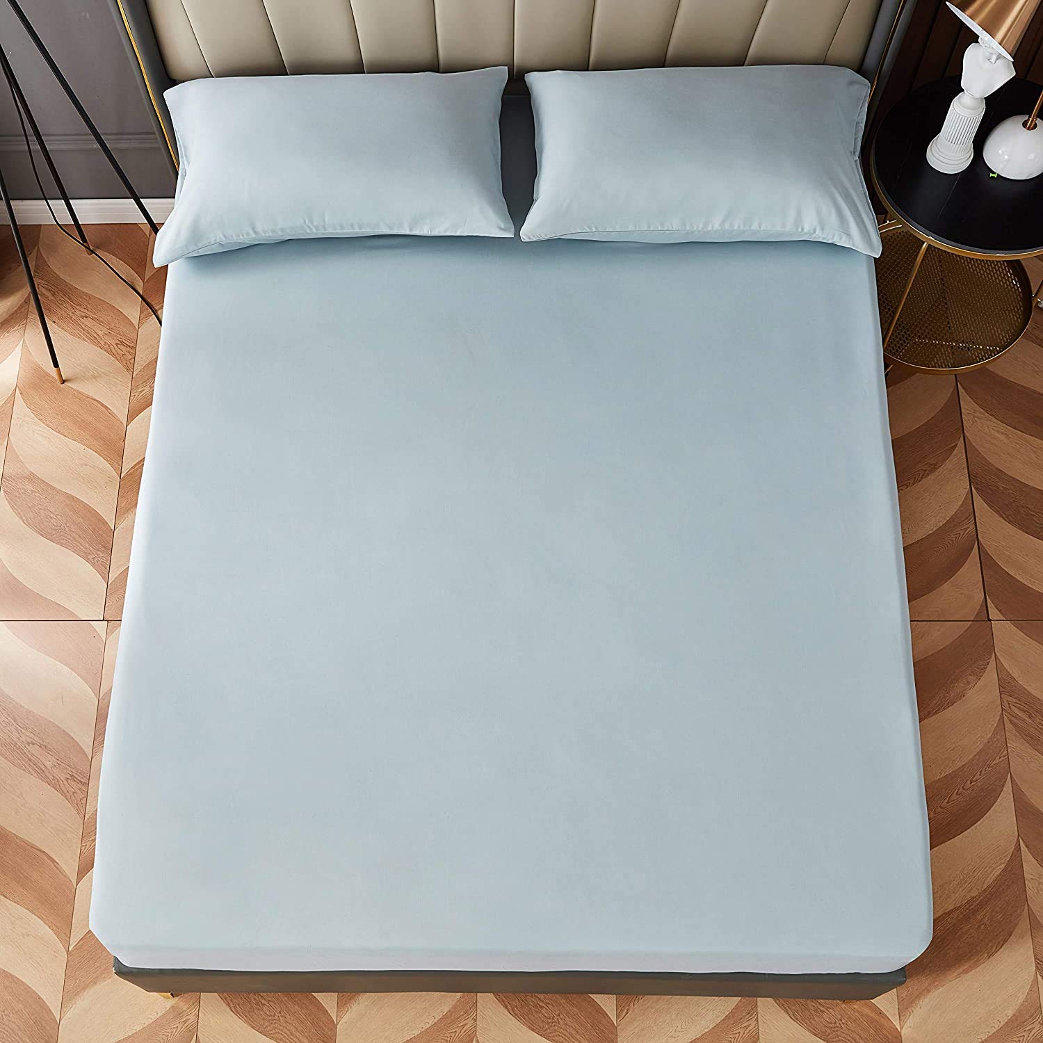 Rahalife 3-Piece Fitted Bedsheet Set King Size Microfiber Baby Blue 200X200+30cm 41042 Baby Blue