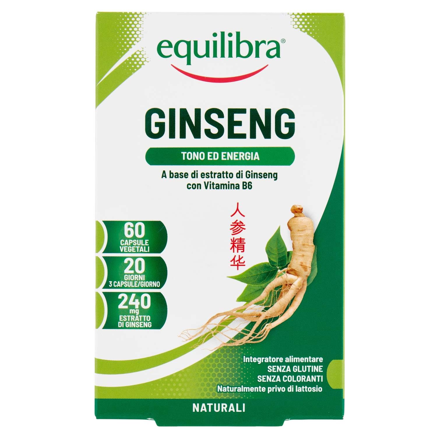 Equilibra Integratori Alimentari Ginseng, Integratore A Base Di Ginseng E Vitamina B6, Contro La Stanchezza Fisica E Mentale, Per Il Normale Metabolismo Energetico, 60 Unità, Confezione da 1