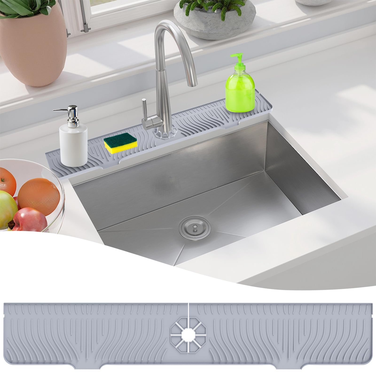 Aanrecht Siliconen Mat, 2 STUKS Kraan Splash Catcher Sink Siliconen Kraan Mat Sink Splash Guard Siliconen Kraan Handvat Druppelvanger Lade Kraan Splash Guard voor Keukengootsteen, Oranje (Zwart