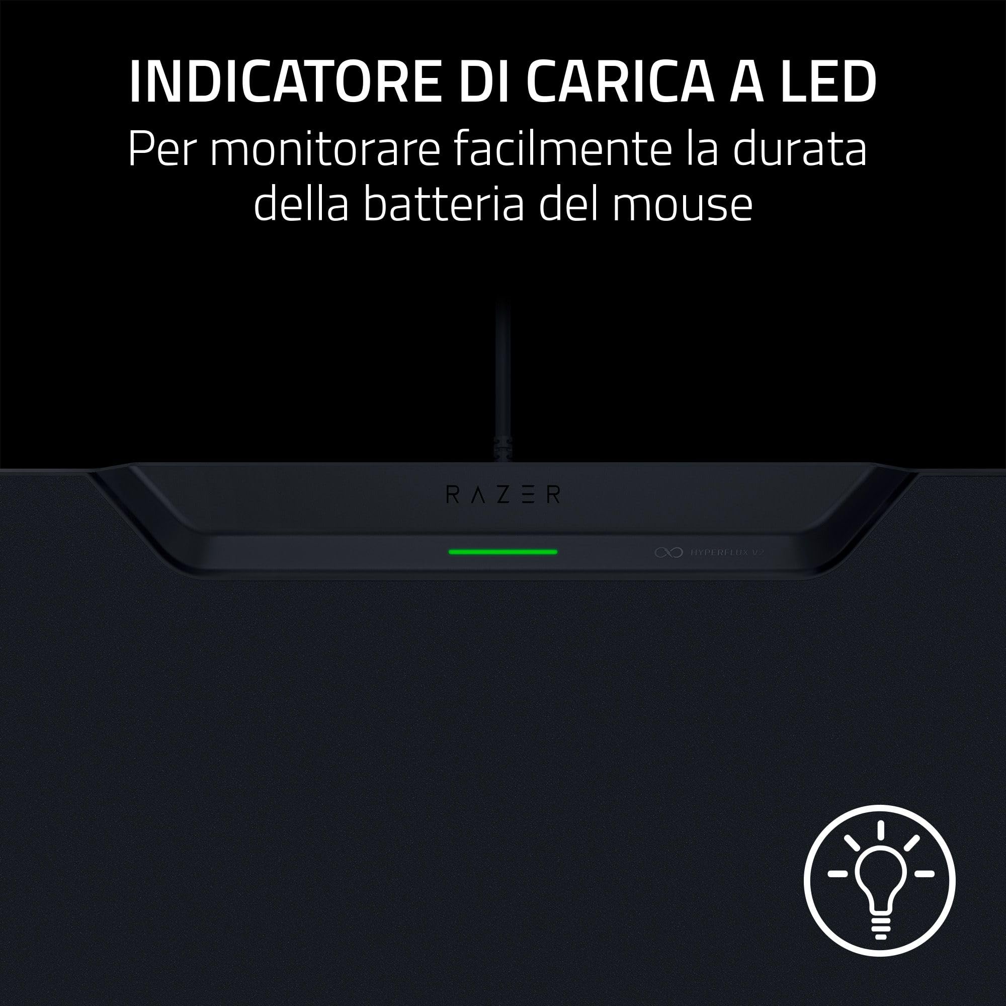 Razer HyperFlux V2 - Tappetino per mouse con ricarica wireless per mouse da gioco - tappetino per mouse da gioco e disco di ricarica (indicatore di ricarica a LED, piedini in gomma antiscivolo) Nero