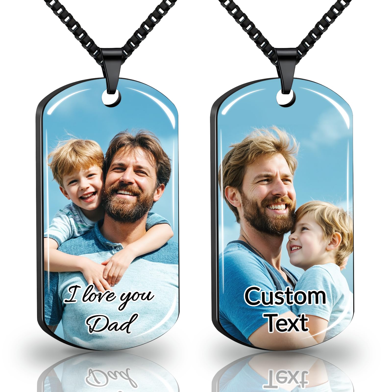 HSLR Custom Picture Pendant Necklace for Men - Dog Tags Personalized Photo Necklace With Photo Text for Men Women Memorial Gifts
