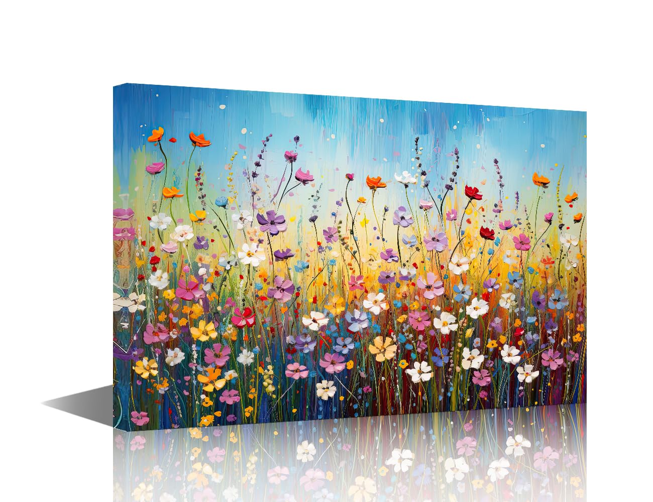 TISHIRON Colorful Flowers Canvas Wall Art Blooming Plant Wall Art for Living Room Wildflowers Pictures for Bedroom Modern Home Decor Office Decorations Artwork Framed Ready to Hang, 18x12in