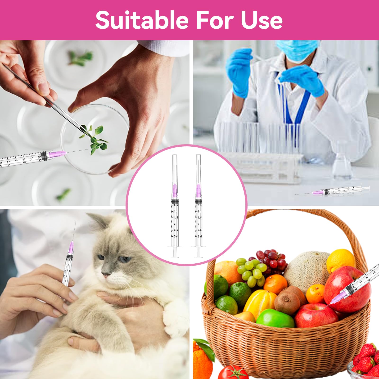 Paquete de 100 jeringas desechables Luer Lock de 3 ml con agujas de punta roma de 18 Ga de 1.5 pulgadas, selladas individualmente