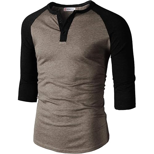 H2H Mens Casual Slim Fit T-Shirts Henley Shirts Raglan Long & 3/4 Sleeve Jersey Baseball T Shirts