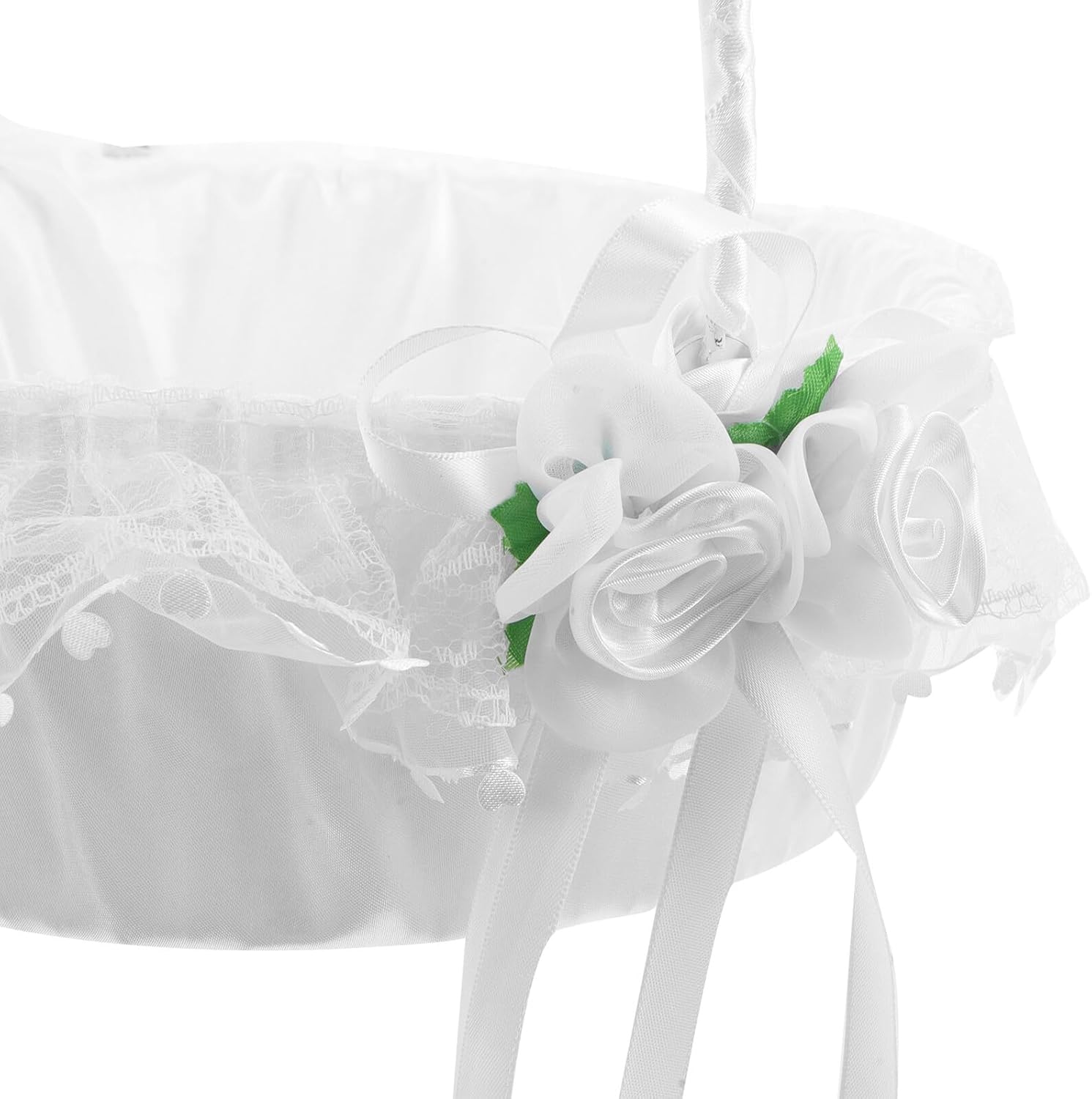 HOMSFOU Wedding Flower Girl Basket White Lace Bowknot Handle Decorative Petal Basket for Wedding Ceremony Party Supplies