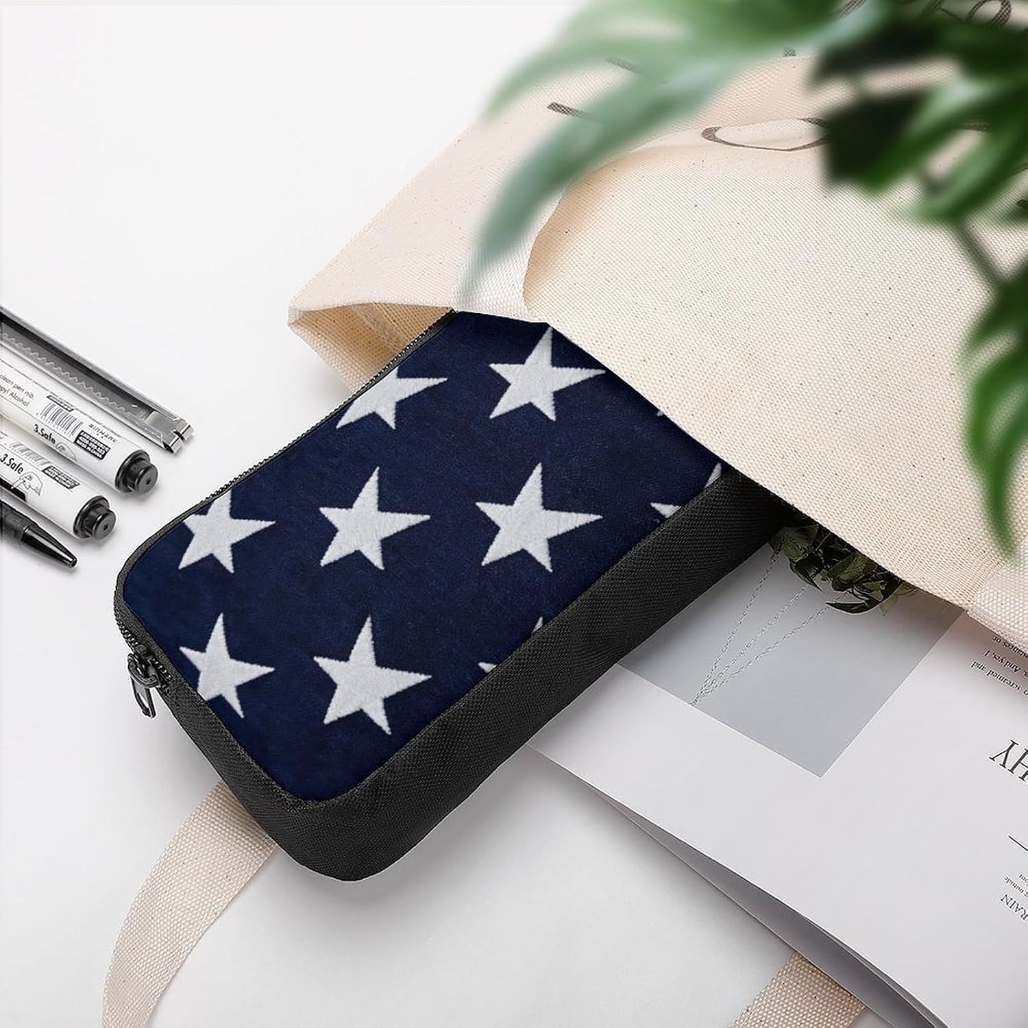 Navy Blue And White Star Pencil Case Large Capacity Pencil Pouch image 5
