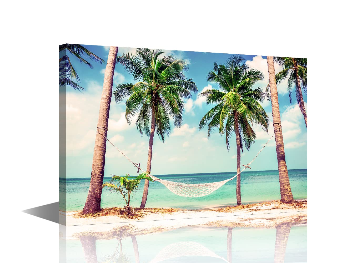 Beach Coconut Tree Hammock Canvas Wall Art Seascape Painting Seaside Artwork Picture Print for Living Room Bedroom Home Office Wall Decor Modern Landscape Ready to Hang (24X16in)