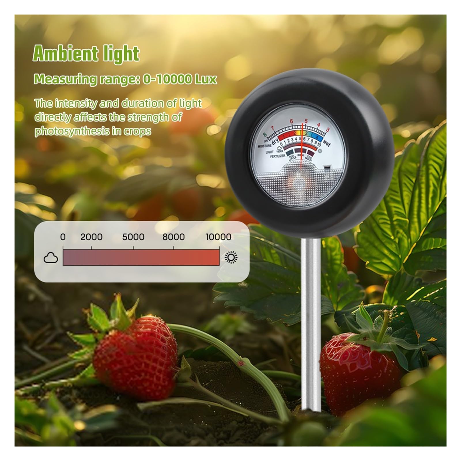 EDEDE Misuratore del Suolo, Misuratore di PH del Terreno 4 in 1 umidità Luce Solare PH Fertilità Acidità del Terreno Tester rilevatore for Piante in Vaso per Giardinaggio, Prato