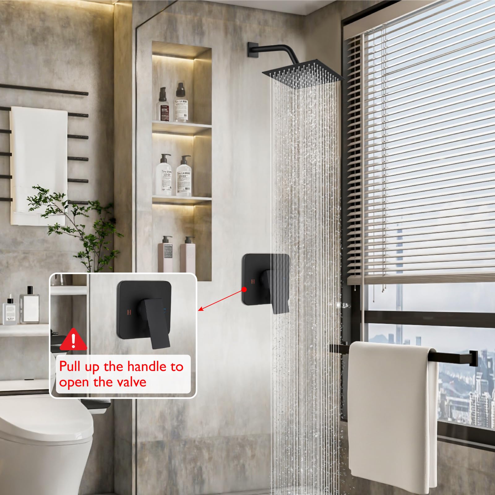 Set di soffione e maniglia doccia da 8 pollici, set di rubinetto doccia quadrato, set di rubinetto doccia a pioggia per bagno, soffione doccia in acciaio inossidabile, kit di finitura doccia monofun