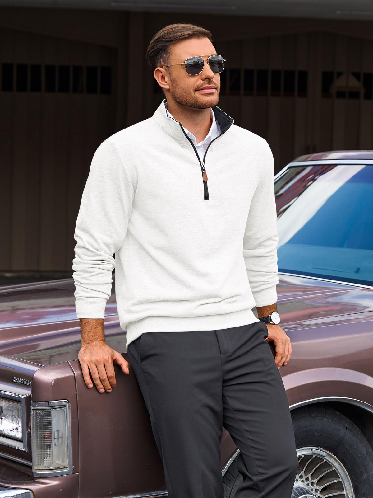 Sudadera de manga larga para hombre, de algodón, ligera, con cremallera de un cuarto — view 4