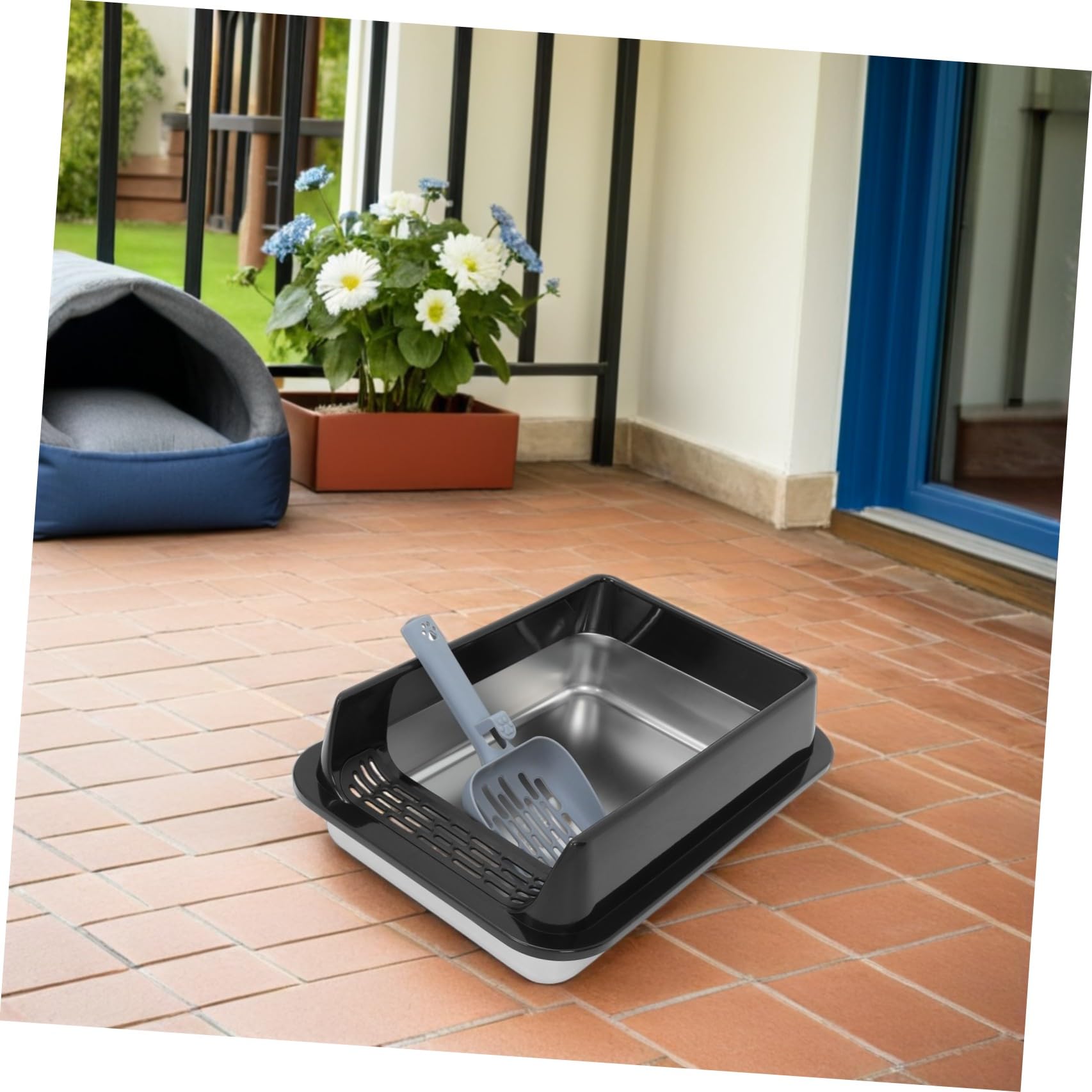 TOYANDONA Edelstahl Katzentoilette mit Deckel Große Katzentoilette für Wohnungskatzen und Senioren rutschfeste Katzenstreu Toilette Geruchsreduzierend Robust und Geräumig 40X30X20cm