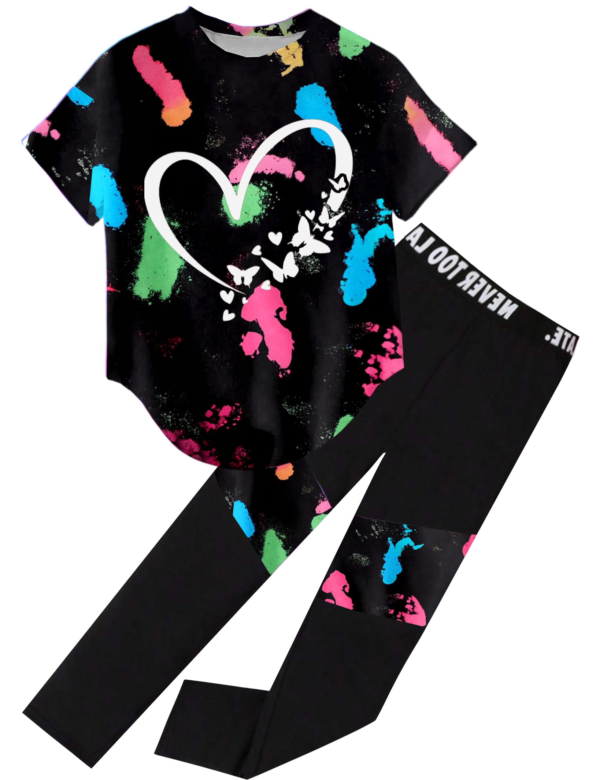 Girls 2 Piece Outfits Tie Dye Clothes Leggings Pants Set 4-13Y