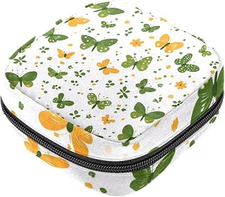 Kit de bolsa para niñas y mujeres con diseño de mariposas y flores, color verde y amarillo, bolsas de eliminación de servilletas sanitarias, bolsa de almohadilla menstrual con cremallera de gran
