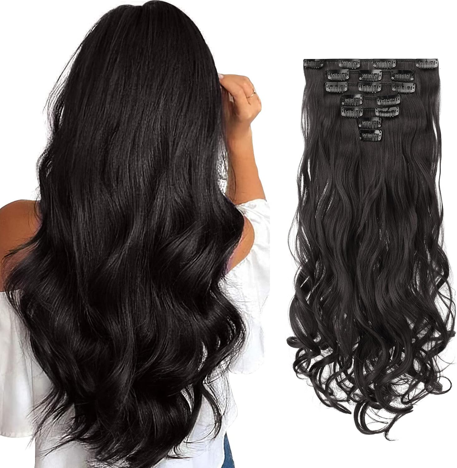 FESHFEN Extension a Clip Cheveux Naturel, 50 cm Extension Cheveux