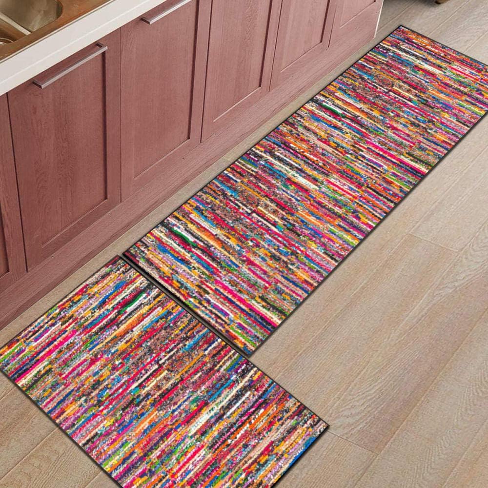 CucuBan Runner Rugs 90X510cm Multicolor Stripes Kitchen Runners Non
