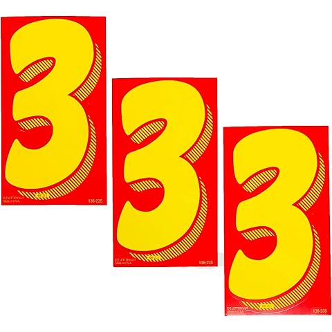 EZ Line Vinyl Decals for Cars Red and Yellow Large Number Stickers Windshield Numbers Dealer Supplies EZ136 (Number 3)