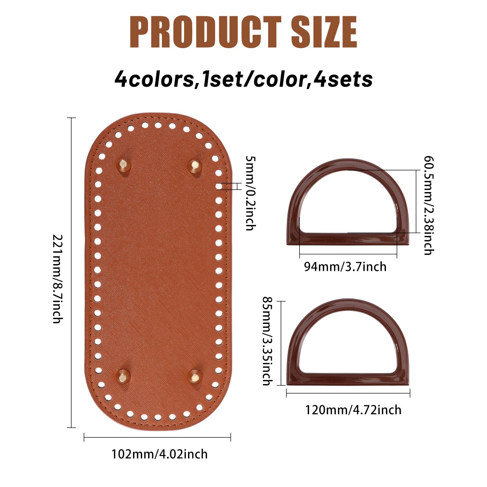 GLOBLELAND 12 Pieces 4 Colors Bag Base Bag Handle Set D Shape Crochet Bag Handbag and Oval Knitting Crochet PU Bag Base for Bag Making Bag Shoulder Bags DIY Accessories - Image 2