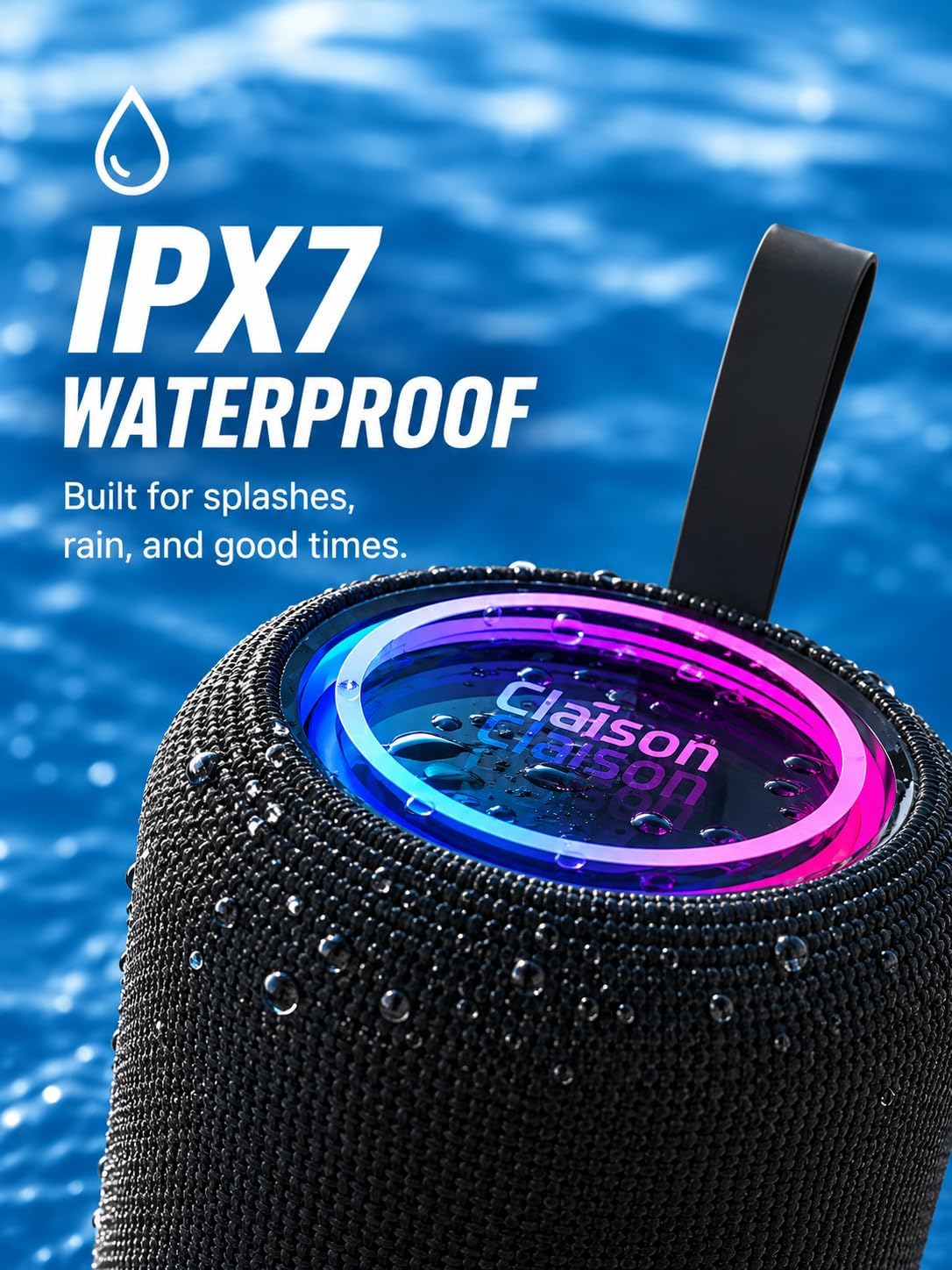 Portable Bluetooth Speaker, Bluetooth 5.4 Wireless Speaker with IPX7 Waterproof, RGB Light, Deep Bass, 24H Playtime, TWS Pairing, USB/TF Card/AUX/FM, for Home Party Outdoor Travel