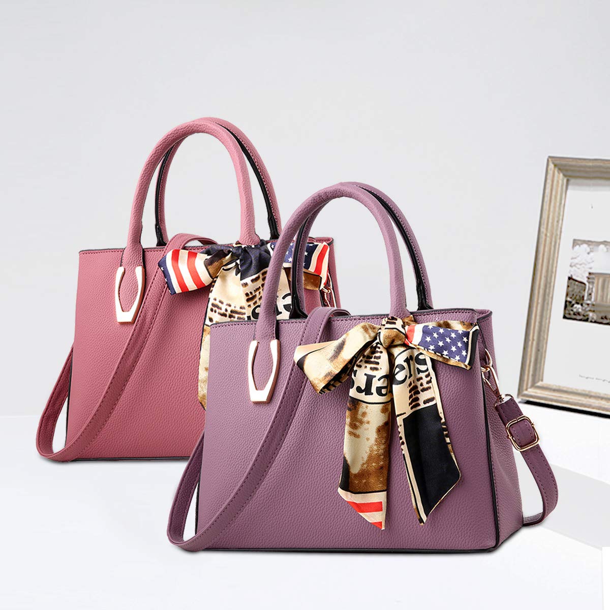 ADITAM - Bolso de mano para mujer, de piel sintética, con lazo, gran capacidad, con muchos compartimentos, color morado