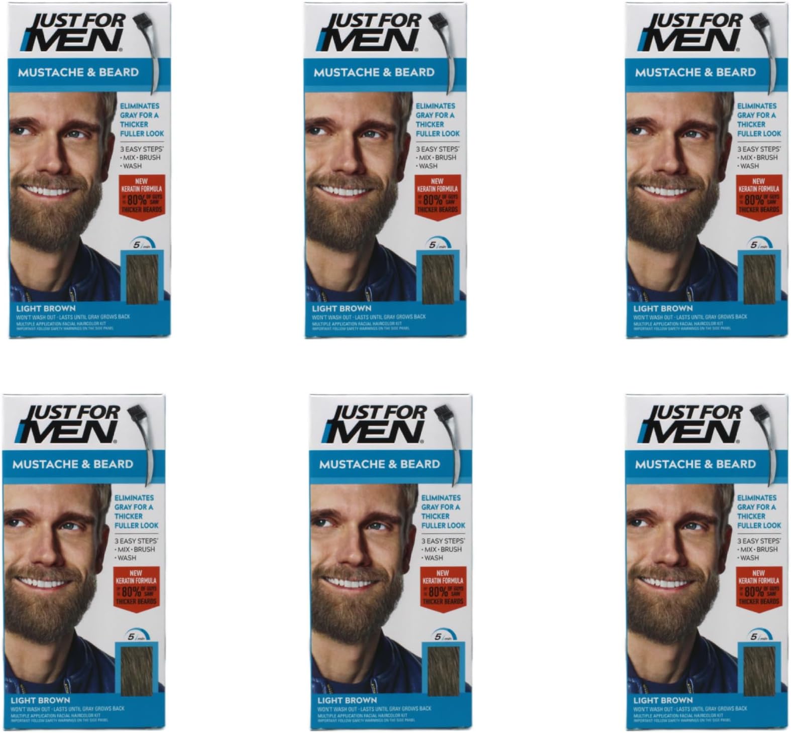 Brush-In Color Gel Mustache-Beard & Sideburns Light Brown # M-25 (Pack of 6)