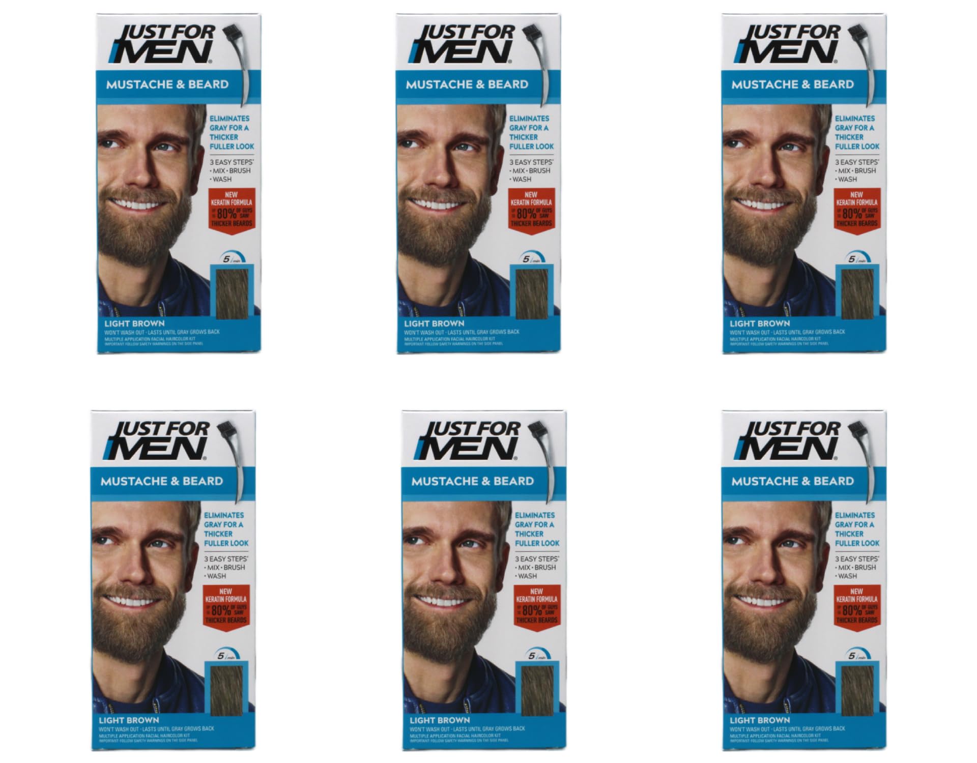 Just for Men Solo per gli uomini Spazzola-in Color Gel, baffi e barba M-25 Capelli scuri 1 Ogni (confezione da 6)