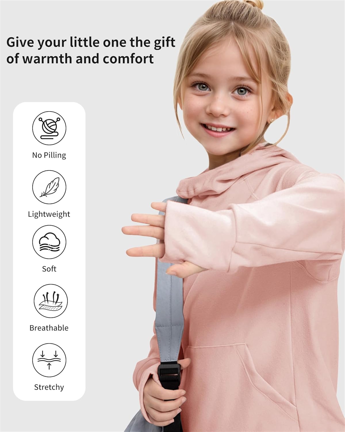 Rolanko Girls Hoodies Fleece Sweatshirts Long Sleeve Cozy lightweight Pullover Tops with Pocket Kids Warm Velvet Outwear - Image 3