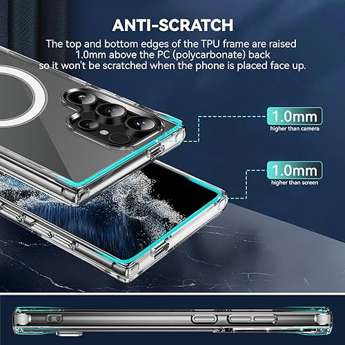 Miniatura 3 de Funda transparente con función atril para Samsung Galaxy S25 Ultra, funda magnética de cristal con soporte de metal, compatible con MagSafe, soporte