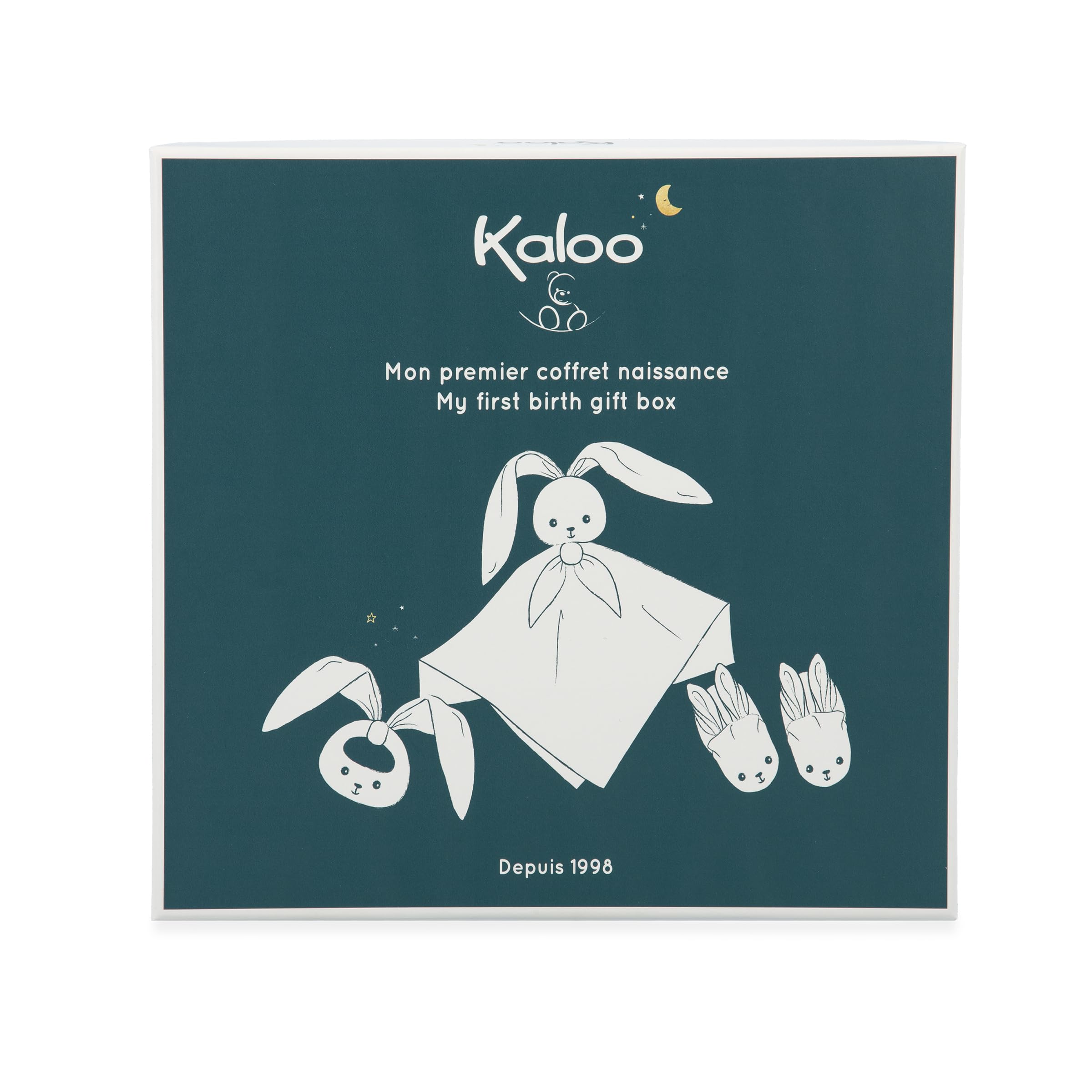 Kaloo - Lapinoo - Coffret de Naissance - Couleur Ocre - 3 Accessoires Bébé - Doudou + Anneau de Dentition Bébé + Chaussons 11 cm - Dès la Naissance, K218011