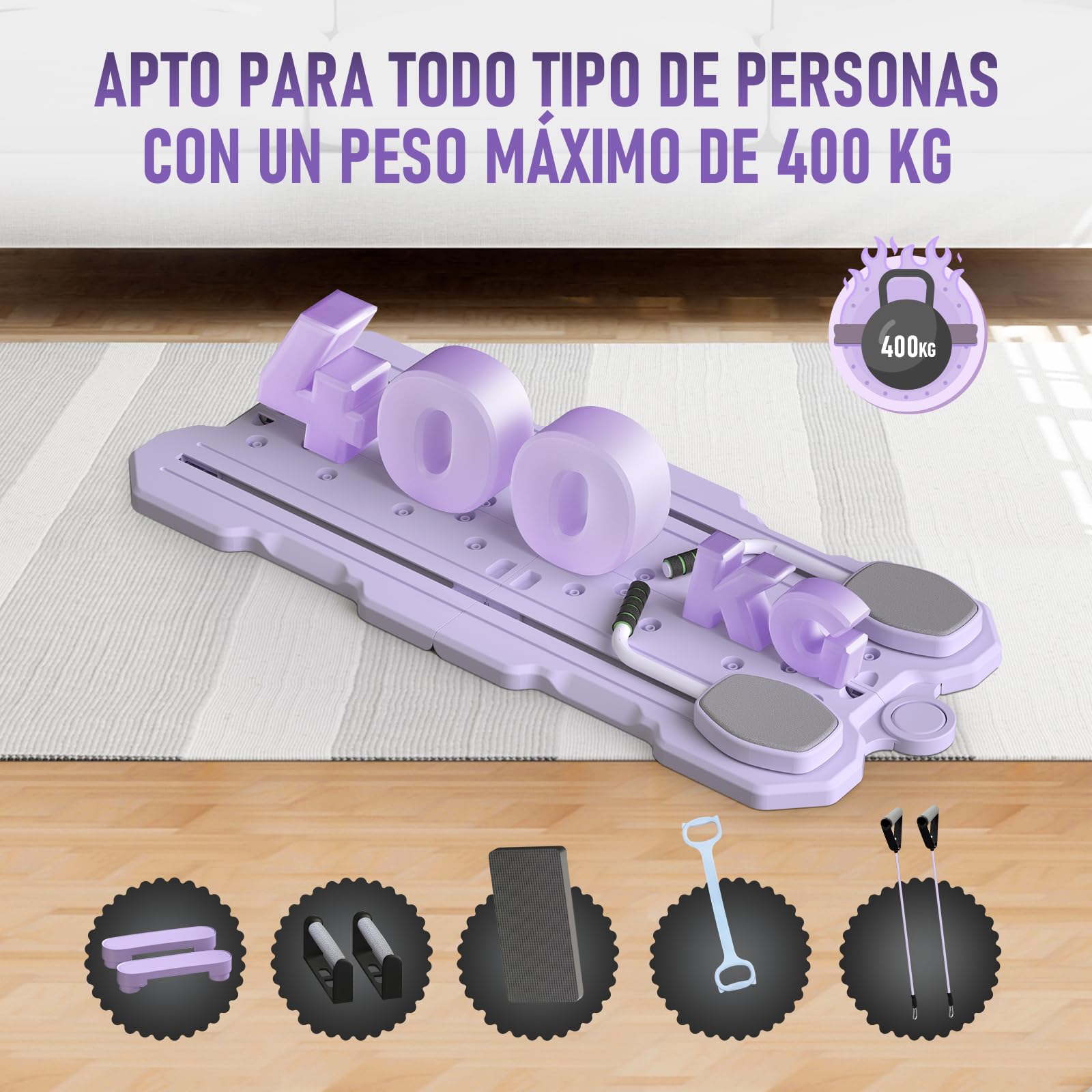 Pilates Reformer,6 in 1 Pilates Board con Rodillo de Abdominales, Bandas de Resistencia con Asas para Gimnasio en casa, Regalo de Fitness para Mujeres
