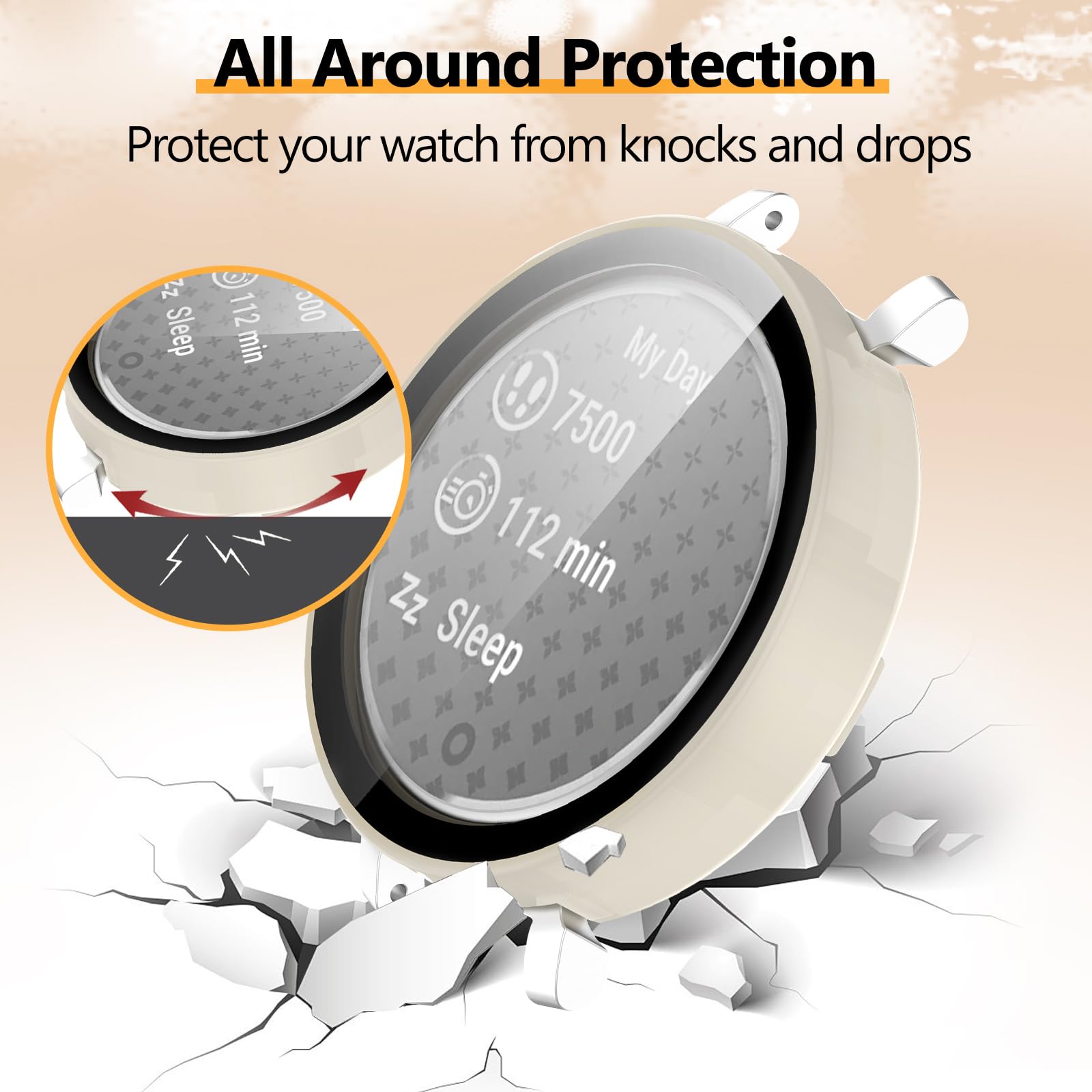 Lot de 2 coques de protection d'écran pour Garmin Lily 2, pare-chocs en polycarbonate rigide, couverture complète, accessoires de protection intégrés en verre trempé