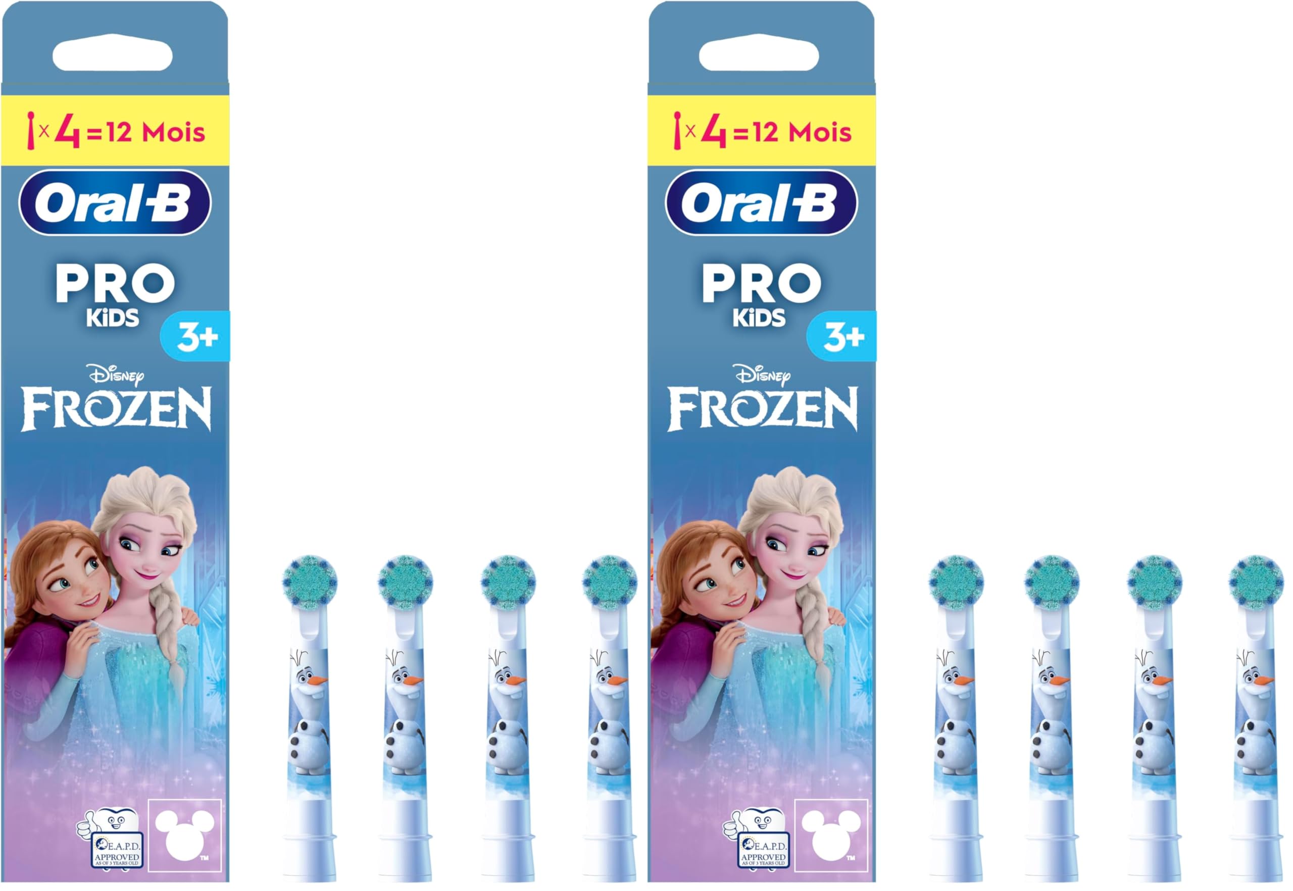 Oral-B Pro Kids Electric Toothbrush Head, with Disney Frozen Characters, Extra Soft Bristles, for Ages 3+, Pack of 8 Toothbrush Heads, White