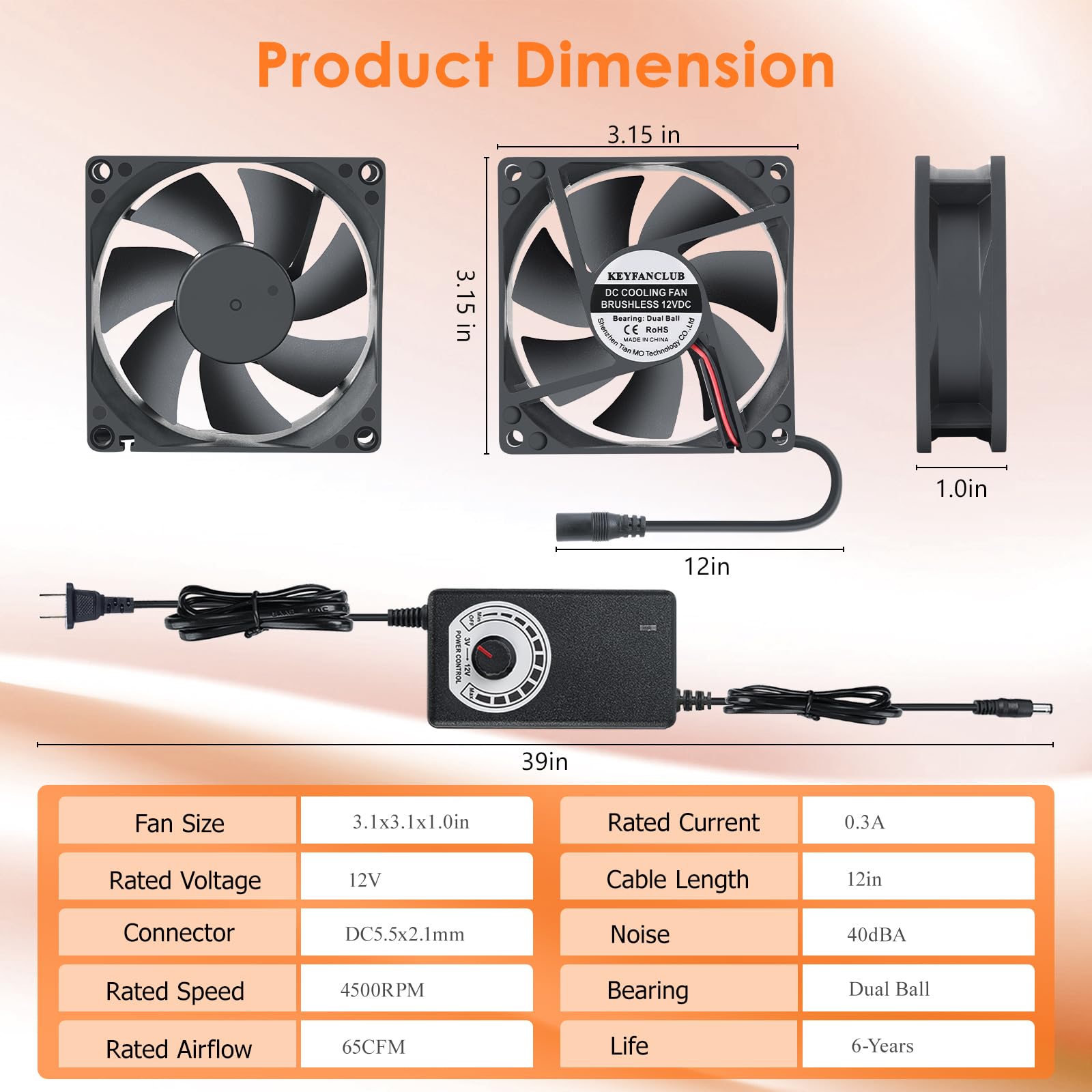 Ventilador de computadora pequeño de 3.150 in con enchufe de CA, ventilador de 110 V 120 V 220 V 240 V con controlador de velocidad, refrigeración para PC de juegos, módem, gabinete, 3