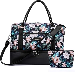 Travel Duffle Bag, Weekender Overnight Bag for Women with Toiletry Bag Carry On Duffel Bag Airline Approved Waterproof Tote Gym Bag with Shoe Compartment for Travel, Hospital, Yoga Floral Print
